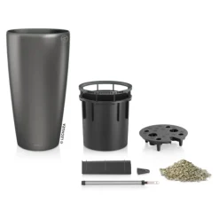 LECHUZA® Lechuza Pflanzgefäße & Töpfe|Blumentöpfe & Übertöpfe > Rondo hochglanz All-in-One-Set anthrazit metallic, 15743