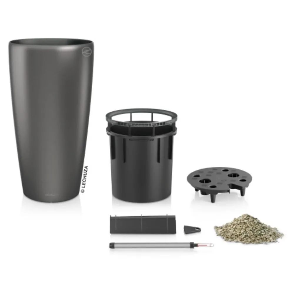 LECHUZA® Lechuza Pflanzgefäße & Töpfe|Blumentöpfe & Übertöpfe > Rondo hochglanz All-in-One-Set anthrazit metallic, 15743