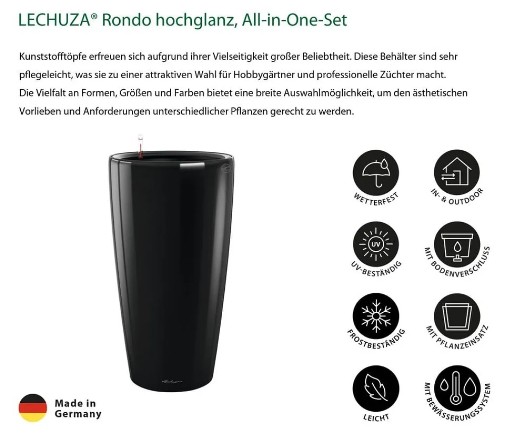 LECHUZA® Lechuza Pflanzgefäße & Töpfe|Blumentöpfe & Übertöpfe > Rondo hochglanz All-in-One-Set, , 15749
