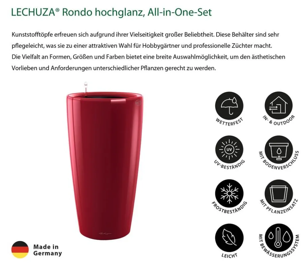 LECHUZA® Lechuza Pflanzgefäße & Töpfe|Blumentöpfe & Übertöpfe > Rondo hochglanz All-in-One-Set, scarlet rot, 15759