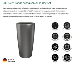 LECHUZA® Rondo hochglanz All-in-One-Set anthrazit metallic, 15783 Dunkelgrau