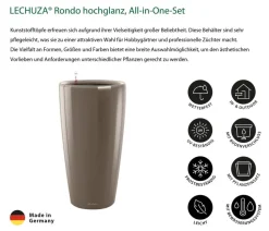 LECHUZA® Lechuza Pflanzgefäße & Töpfe|Blumentöpfe & Übertöpfe - Rondo hochglanz All-in-One-Set , 15744 Taupe