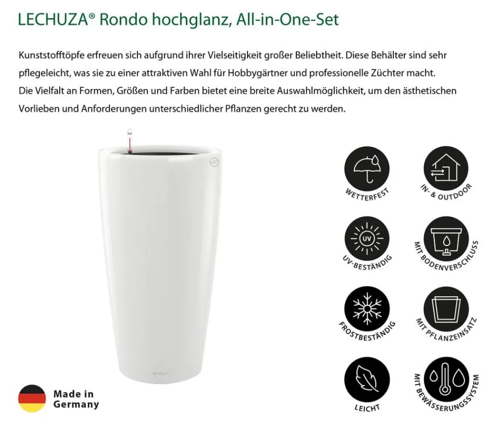 LECHUZA® Lechuza Pflanzgefäße & Töpfe|Blumentöpfe & Übertöpfe > Rondo hochglanz All-in-One-Set, , 15740