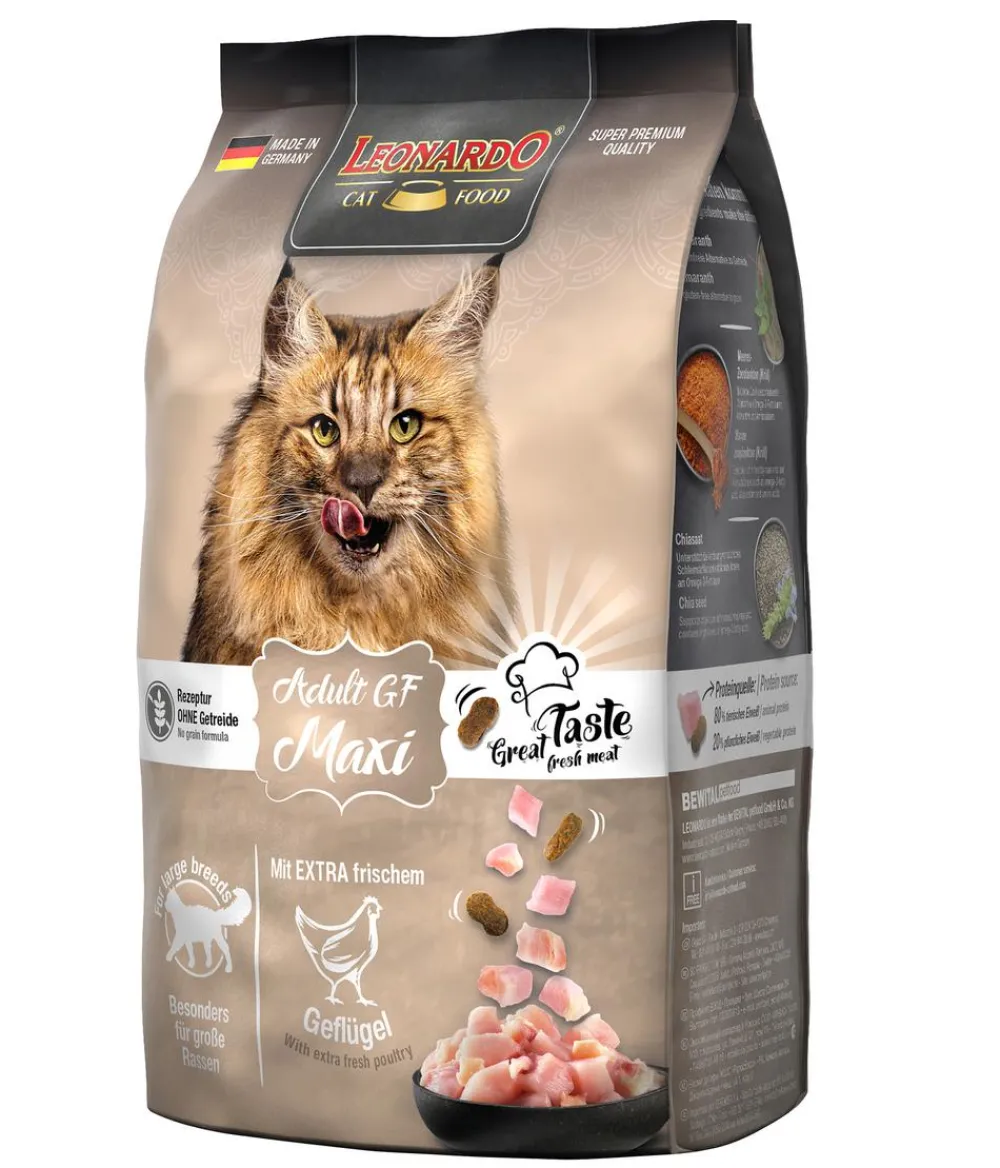 Leonardo Cat Food Trockenfutter Katze - Leonardo Trockenfutter für Katzen Adult Getreidefrei Maxi, Geflügel