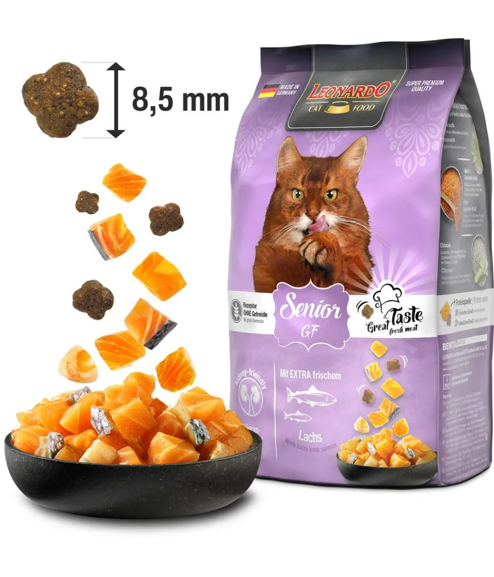 Leonardo Cat Food Trockenfutter Katze - Leonardo Trockenfutter für Katzen Senior Getreidefrei, Lachs