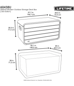 LIFETIME Kunststoff Gartenbox Space XL, 625 Liter, ca. B146,7/H77,2/T72,4 cm Grau Online