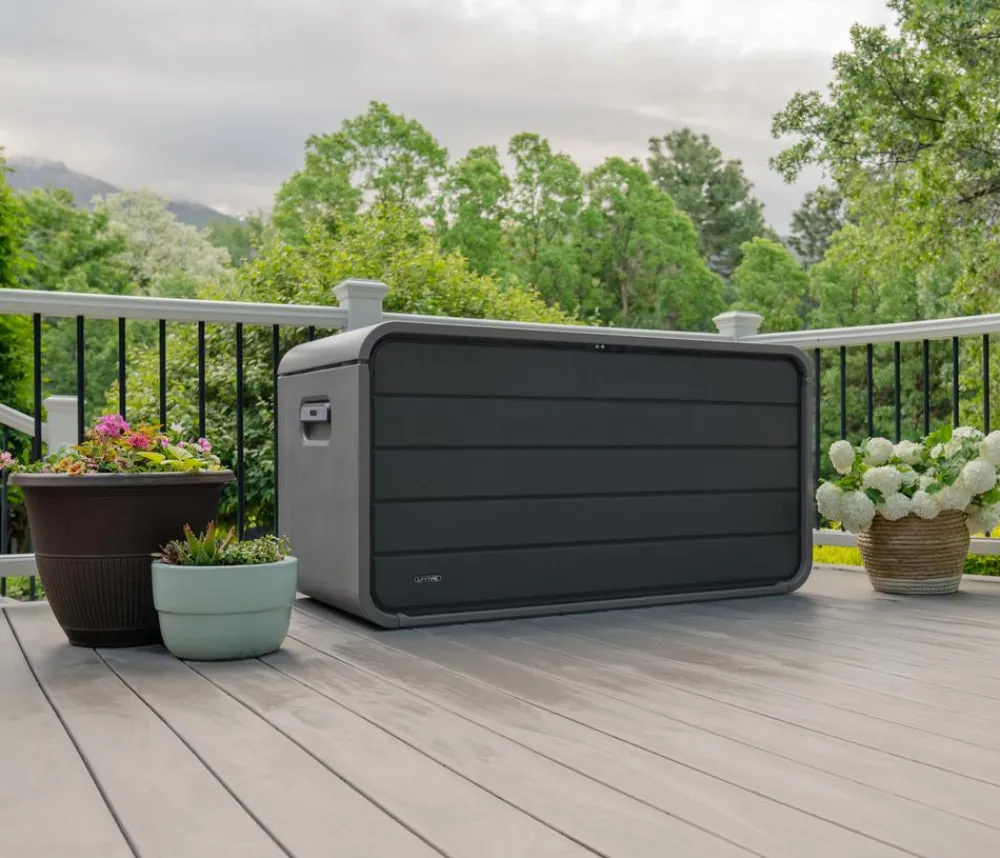 LIFETIME Kunststoff Gartenbox Space XL, 625 Liter, ca. B146,7/H77,2/T72,4 cm Grau Online