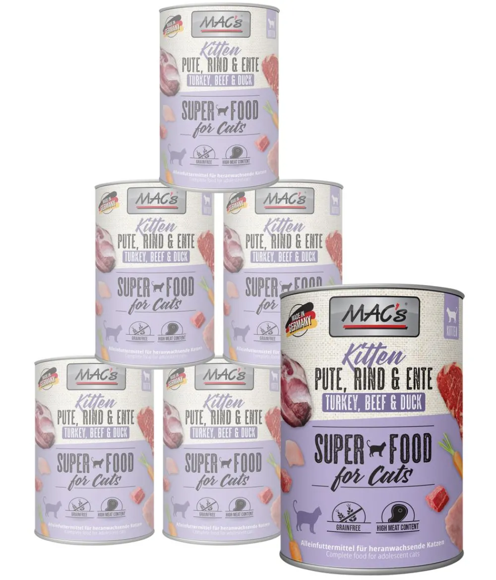 MAC's® MAC's CAT Nassfutter für Katzen Kitten, Ente, Rind & Pute, /400 g Hot