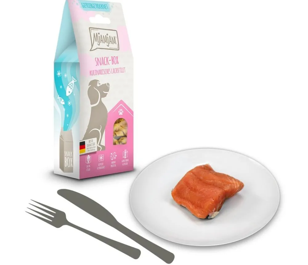 MjAMjAM® Hundeleckerlies - Hundesnack Snack-Box kulinarisches Lachsfilet, Adult, 100 g