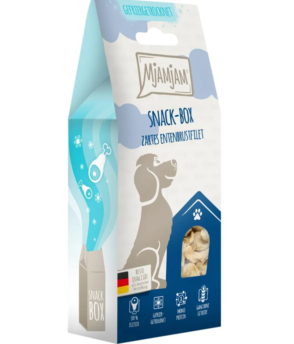 MjAMjAM® Hundeleckerlies - Hundesnack Snack-Box zartes Entenbrustfilet, Adult, 80 g