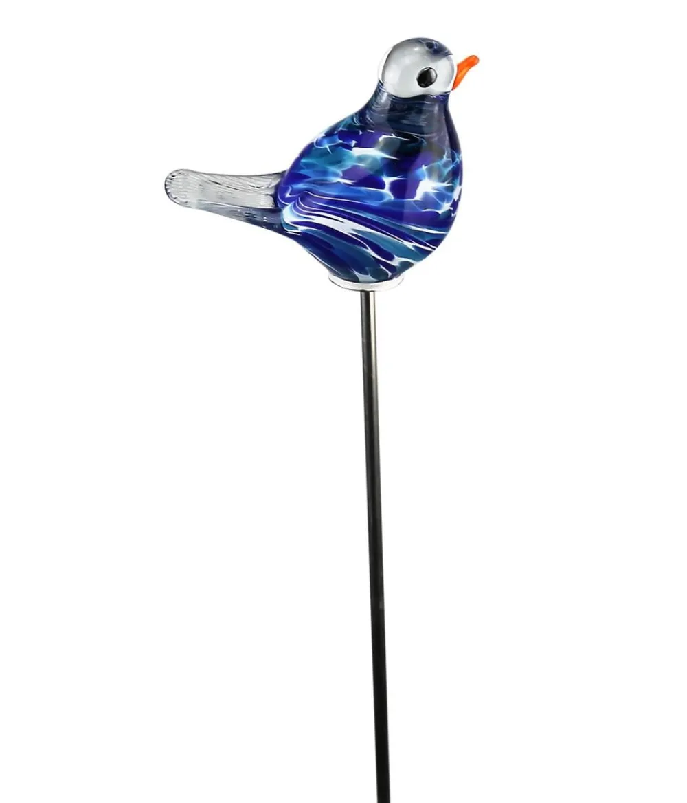 MP Glaszauber Glas-Vogel Spatz mit Stab Blau Outlet