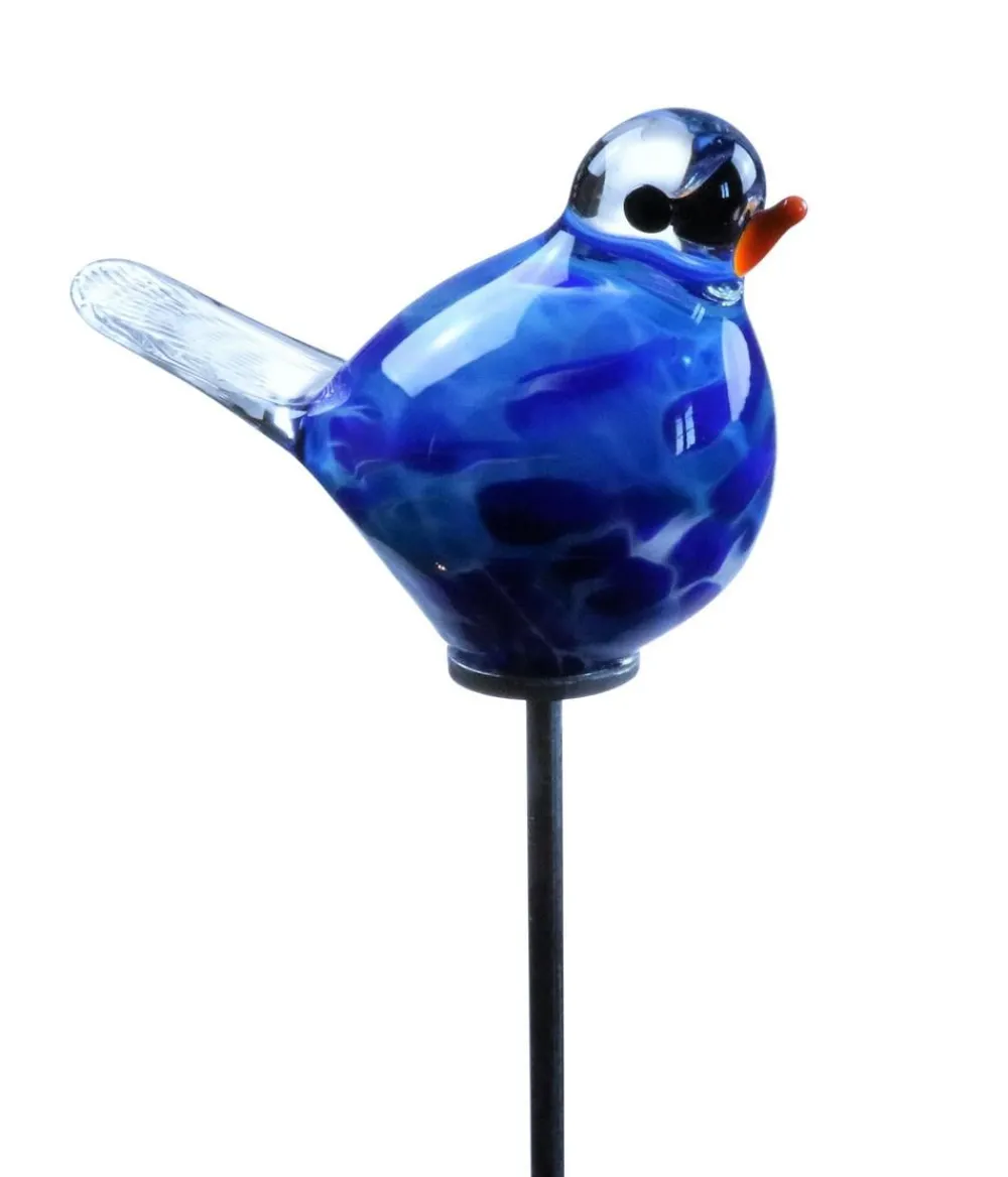 MP Glaszauber Glas-Vogel Spatz mit Stab Blau Outlet