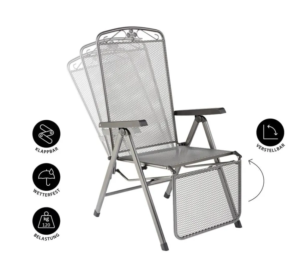 MWH Gartenstühle Metall|Relaxstühle - Metall-Relaxsessel Savoy Grau