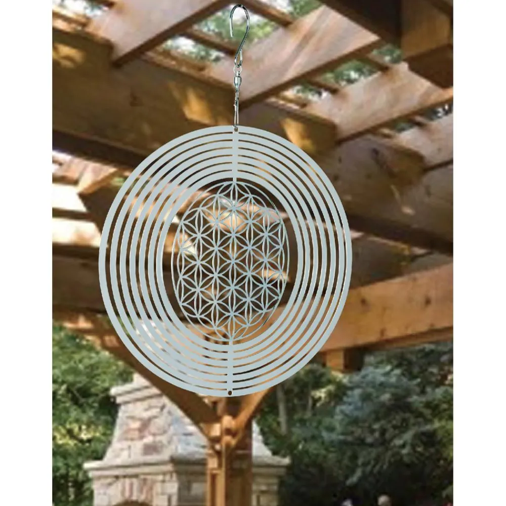 Nature´s Melody Windspiele & Gartenstecker - NATURE'S MELODY Windspiel Cosmo Blume des Lebens, Ø 20 x 29,3 cm, Silber