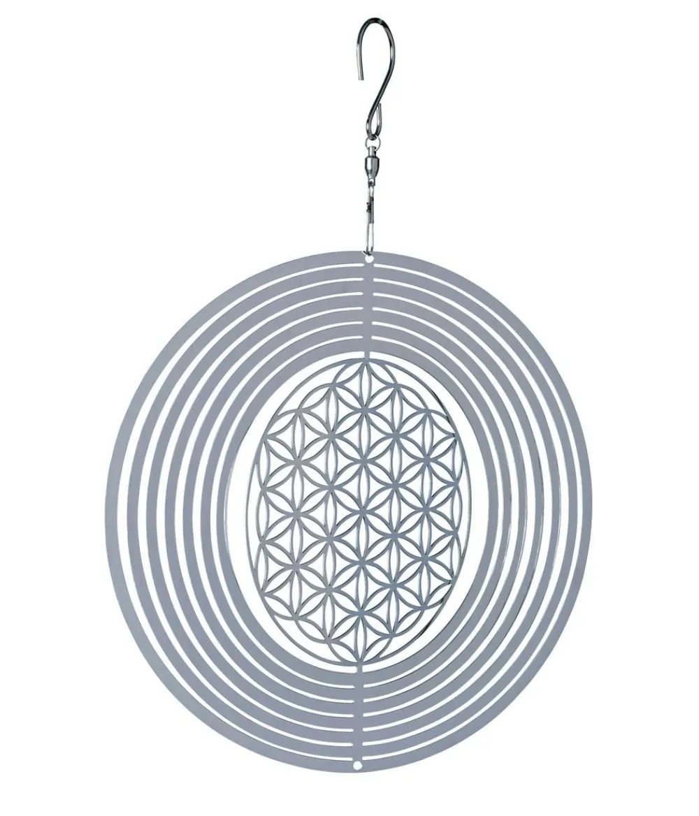 Nature´s Melody Windspiele & Gartenstecker - NATURE'S MELODY Windspiel Cosmo Blume des Lebens, Ø 20 x 29,3 cm, Silber