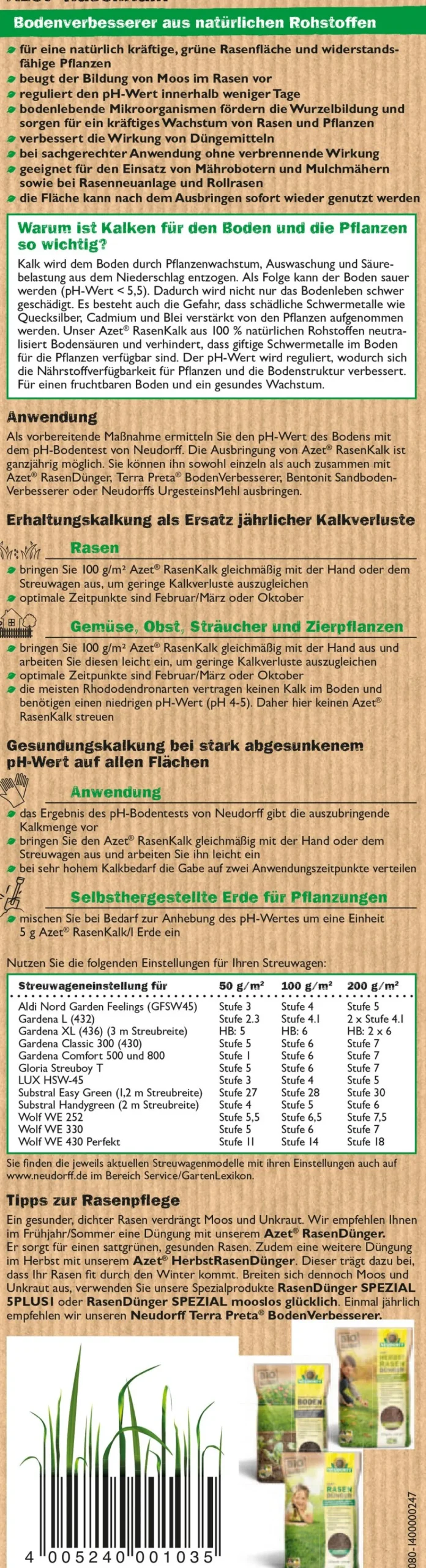 Neudorff Rasendünger - Azet® Rasen Kalk, 10 kg