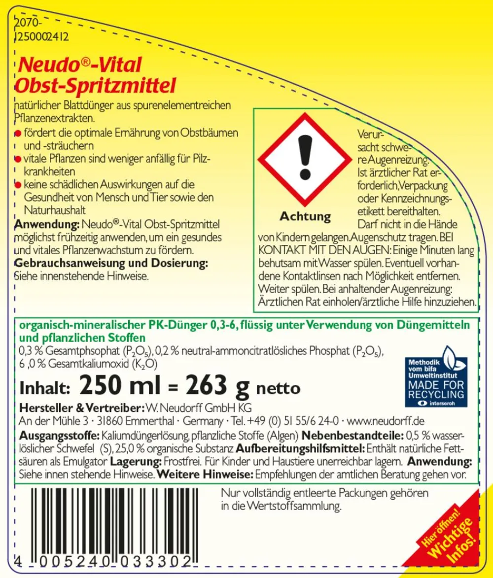 Neudorff Neudo®-Vital Obst-Spritzmittel, 250 ml New