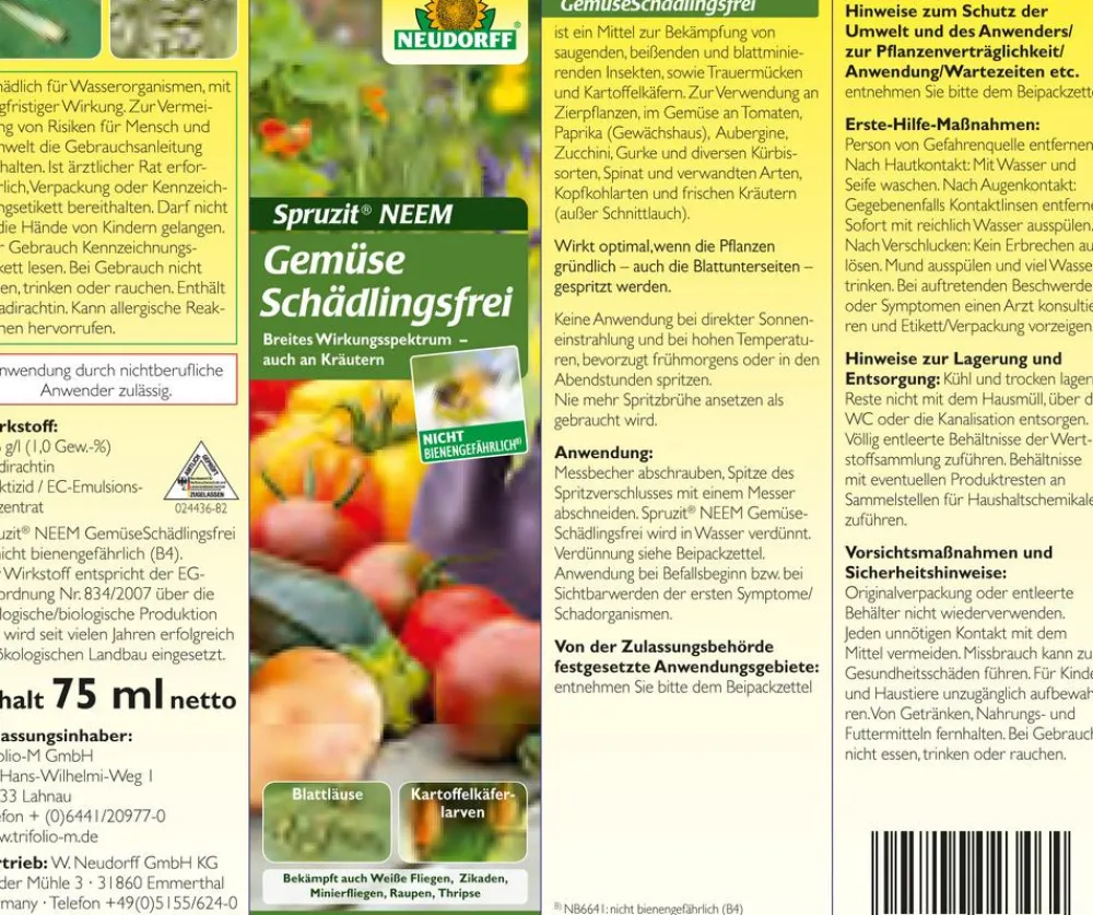 Neudorff Schädlingsbekämpfungsmittel - Spruzit® Neem Gemüse Schädlingsfrei, 75 ml