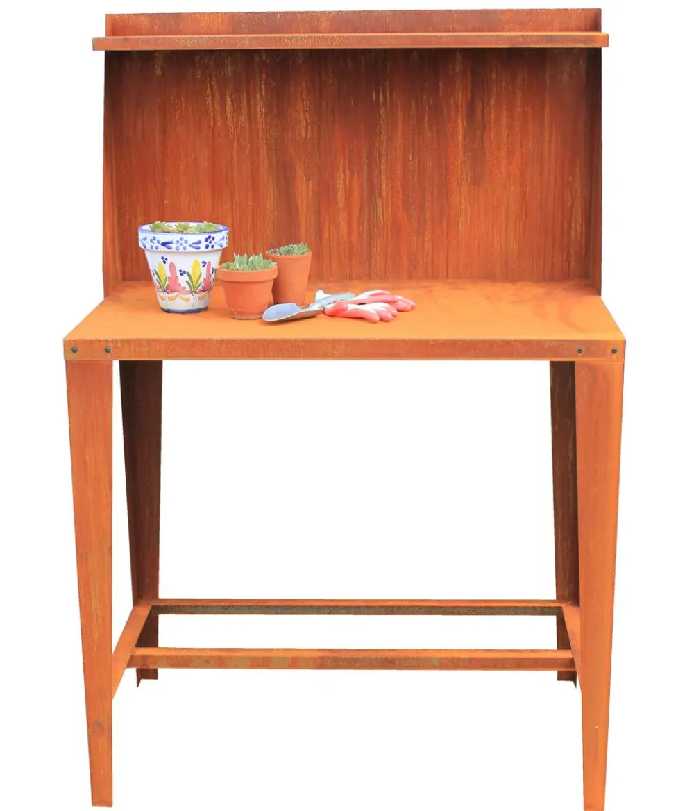 palatino Cortenstahl-Arbeitstisch " II" mit Rückwand, ca. B100/H145/T60 cm Discount
