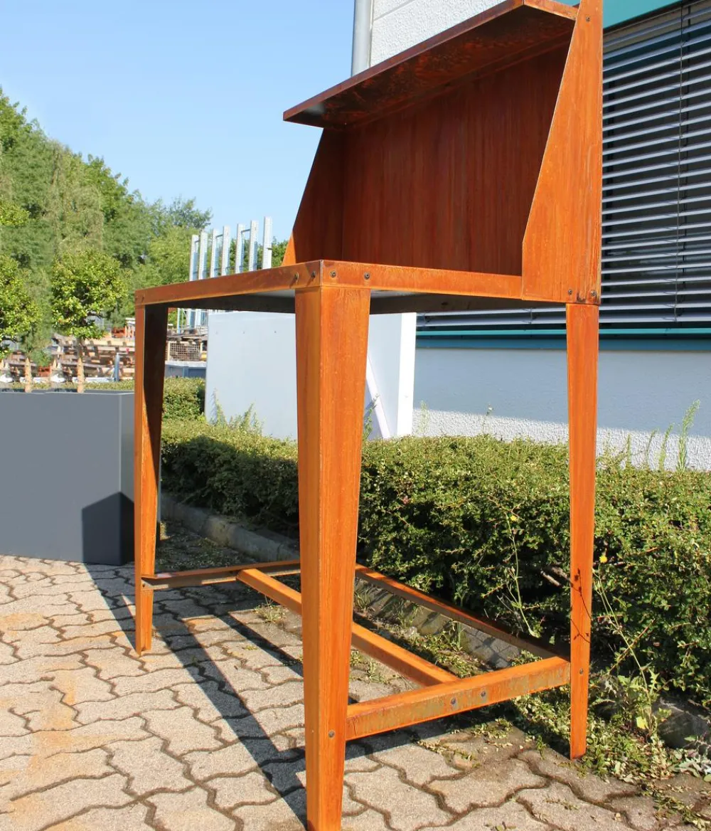 palatino Cortenstahl-Arbeitstisch " II" mit Rückwand, ca. B100/H145/T60 cm Discount