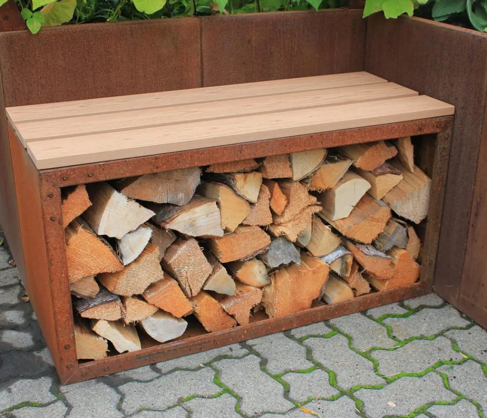 palatino Kaminholzregale > Cortenstahl-Kaminholzlager Woodpecker PRO