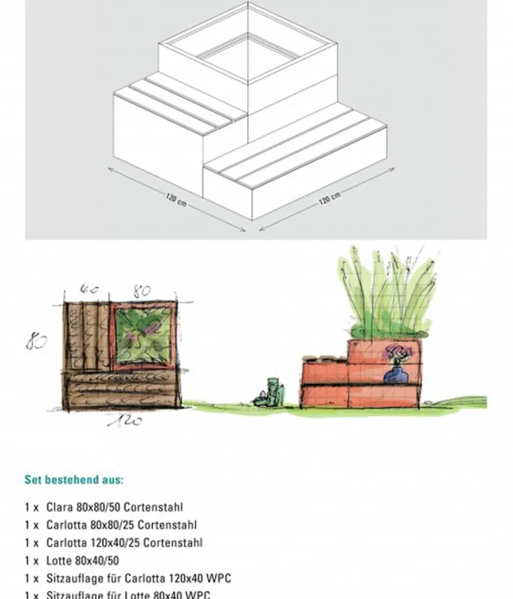 palatino Gartenbänke Metall|Hochbeete & Frühbeete - Metall-Hochbeet Schatzinsel mit Sitzbank, ca. B120/H75/T120 cm Anthrazit