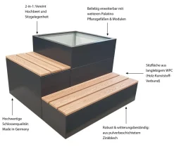 palatino Gartenbänke Metall|Hochbeete & Frühbeete - Metall-Hochbeet Schatzinsel mit Sitzbank, ca. B120/H75/T120 cm Anthrazit