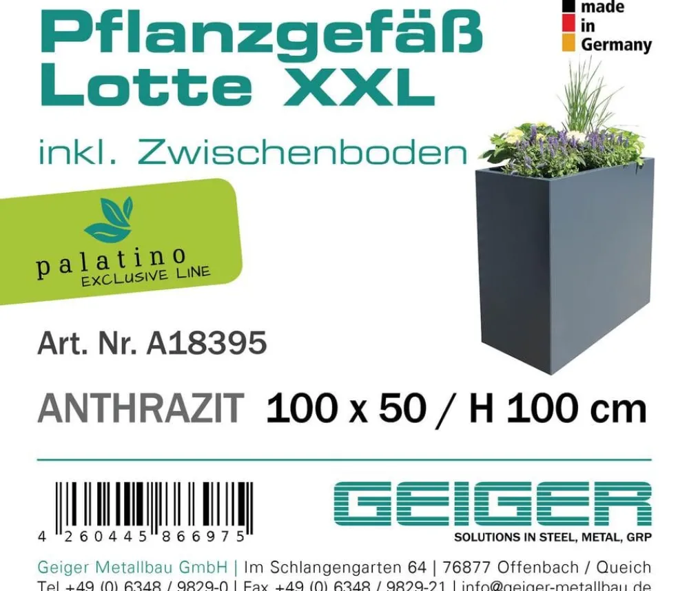 palatino Stahlblech-Pflanzgefäß Lotte XXL, rechteckig, , ca. B100/H100/T50 cm Anthrazit