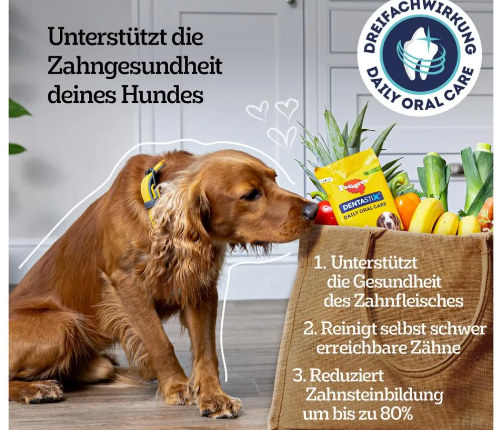 Pedigree® Hundeleckerlies|Funktionelle Leckerlies - Hundesnack Dentastix Daily Oral Care, mittlere Hunde