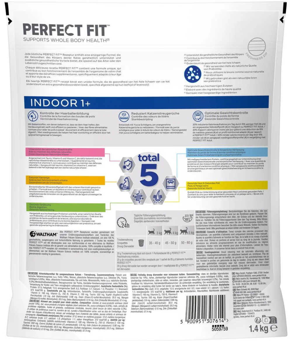 Perfect Fit® Trockenfutter Katze - Trockenfutter für Katzen Indoor, Adult 1+, Huhn, 1,4 kg