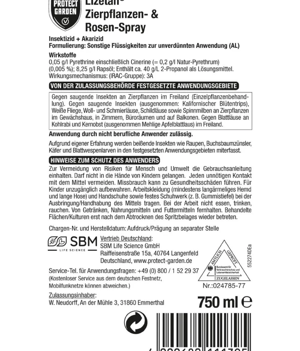 PROTECT GARDEN Schädlingsbekämpfungsmittel - Lizetan® Zierpflanzen-& Rosen-Spray, 750 ml
