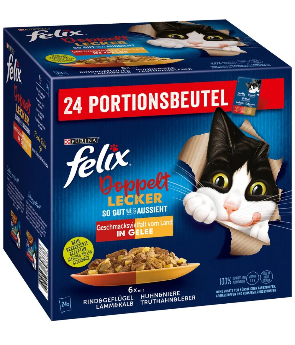 PURINA felix® Nassfutter Katze - Nassfutter für Katzen Doppelt Lecker Geschmacksvielfalt vom Land