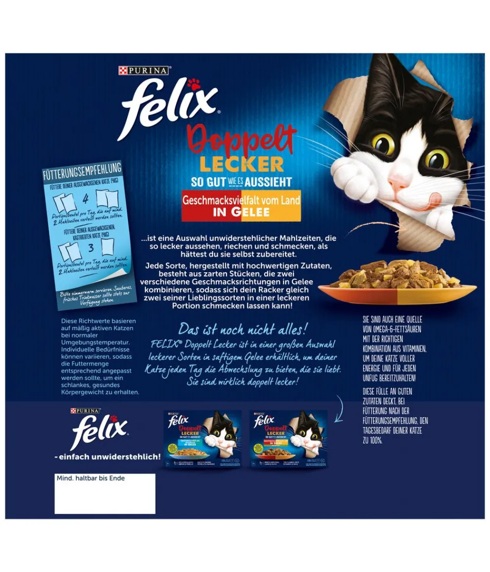 PURINA felix® Nassfutter Katze - Nassfutter für Katzen Doppelt Lecker Geschmacksvielfalt vom Land