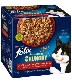 PURINA felix® Nassfutter Katze - Nassfutter für Katzen Sensations Crunchy Geschmacksvielfalt vom Land