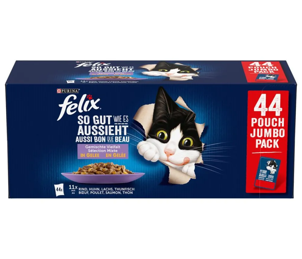 PURINA felix® Nassfutter Katze - Nassfutter für Katzen So gut wie es aussieht Geschmacksvielfalt vom Land in Gelee, 12 x 85 g