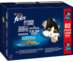 PURINA felix® Nassfutter Katze - Nassfutter für Katzen So gut wie es aussieht Geschmacksvielfalt aus dem Wasser in Gelee, 80 x 85 g