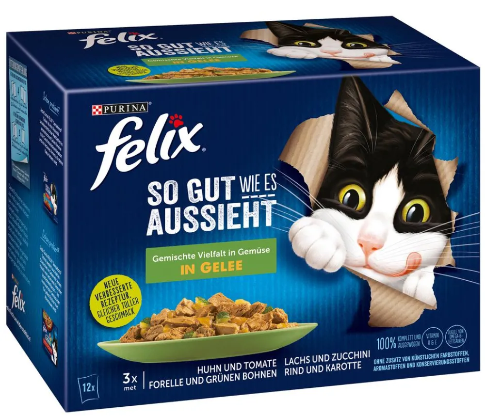 PURINA felix® Nassfutter Katze - Nassfutter für Katzen So gut wie es aussieht Gemischte Vielfalt, Gemüse