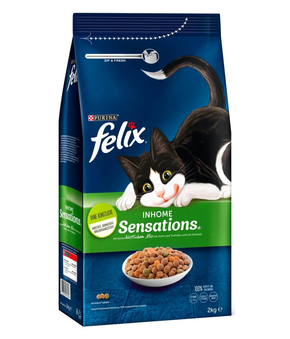 PURINA felix® Trockenfutter für Katzen Inhome Sensations, 2 kg Online