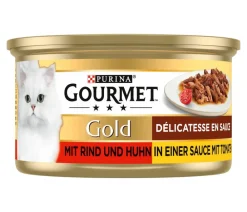PURINA GOURMET™ Gold Nassfutter für Katzen Délicatesse en Sauce Adult, Rind & Huhn, 12 x 85 g New