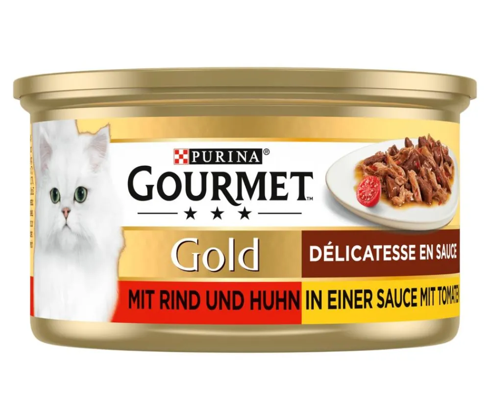 PURINA GOURMET™ Gold Nassfutter für Katzen Délicatesse en Sauce Adult, Rind & Huhn, 12 x 85 g New