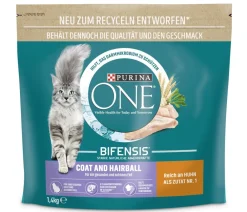 PURINA® ONE Trockenfutter Katze - PURINA ONE® Trockenfutter für Katzen Coat & Hairball, Adult, Huhn, 1,4 kg