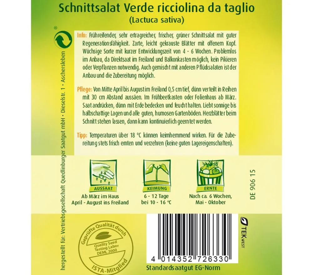 Quedlinburger Gemüsesamen > Quedlinberger Samen Schnittsalat 'Verde ricciolina da taglio'