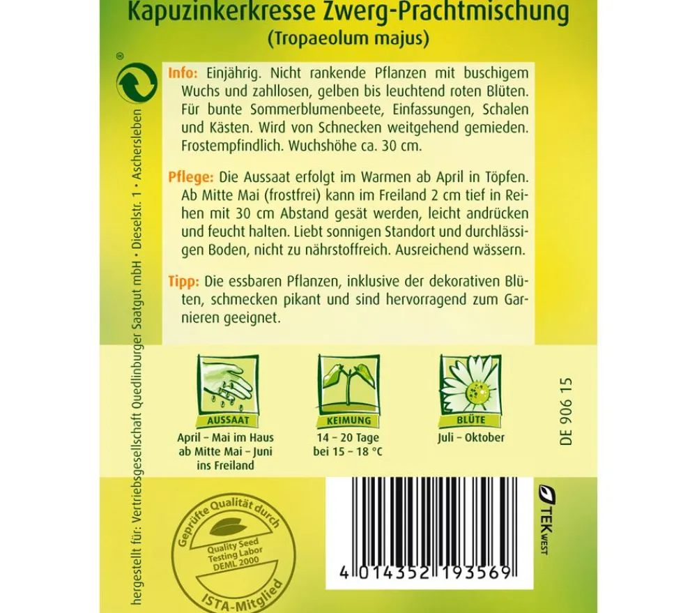 Quedlinburger Samen Kapuzinerkresse 'Zwerg-Prachtmischung' Bunt Online