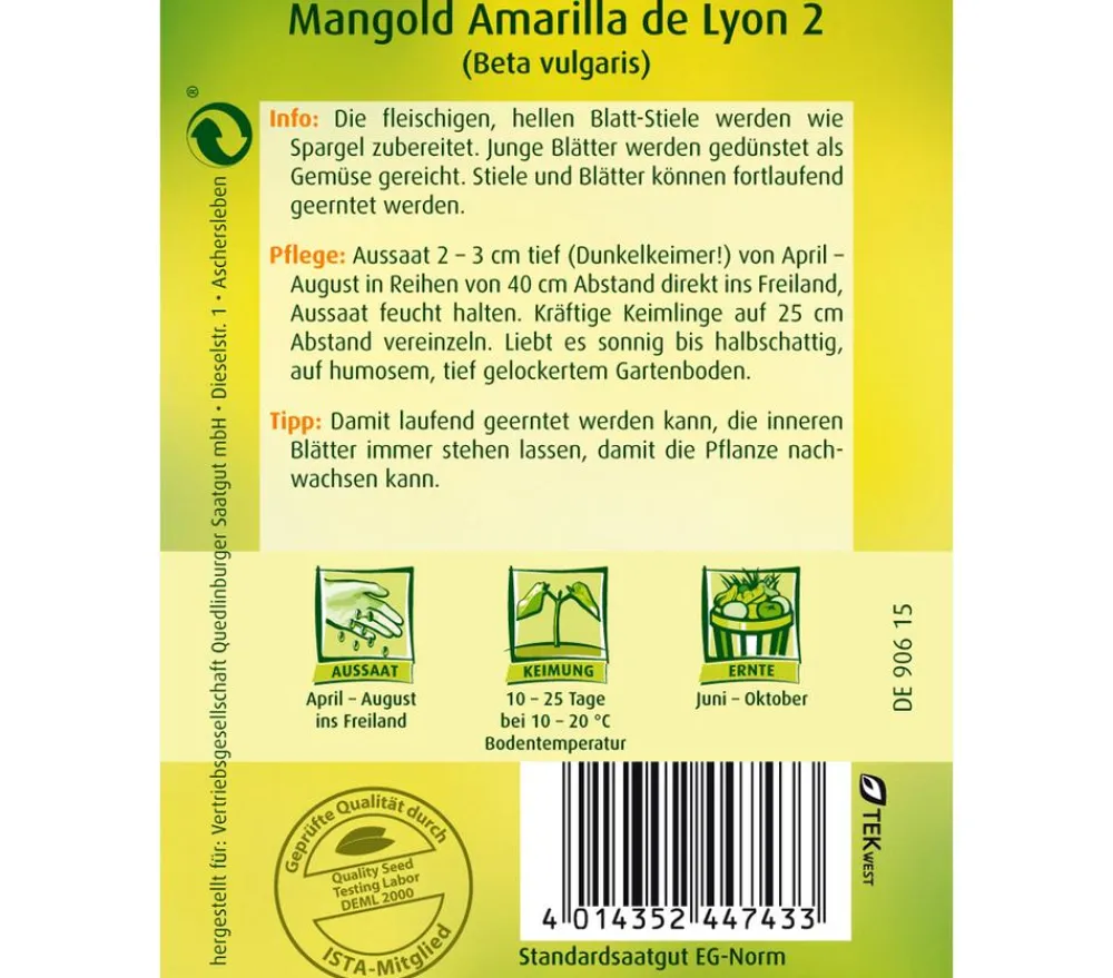 Quedlinburger Samen Mangold 'Amarilla De Lyon 2' Online