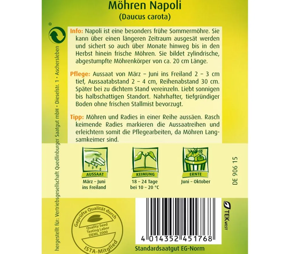 Quedlinburger Gemüsesamen - Samen Möhren 'Napoli'