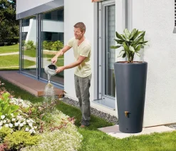 4rain Regenspeicher Vaso 2in1, 220 l, ca. Ø58/H120 cm Grau Discount