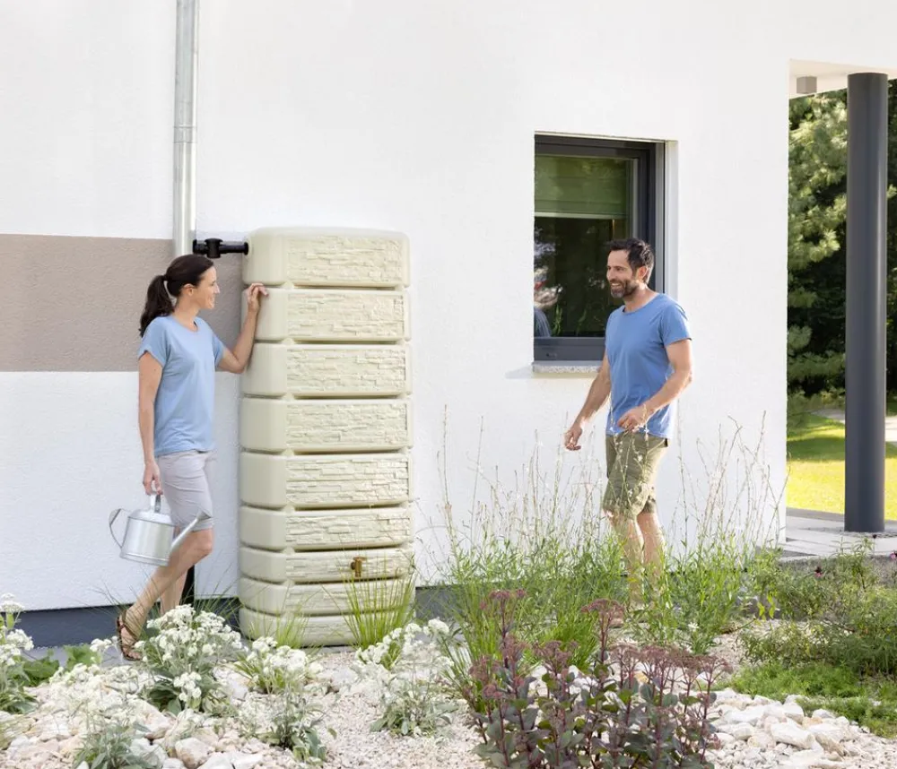 4rain Regentonnen & Zisternen - Wandtank Slim Stone Decor, 500 l Beige