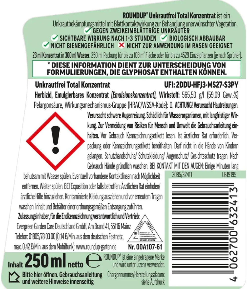 Roundup® Unkrautfrei Total, flüssig, 250 ml Discount