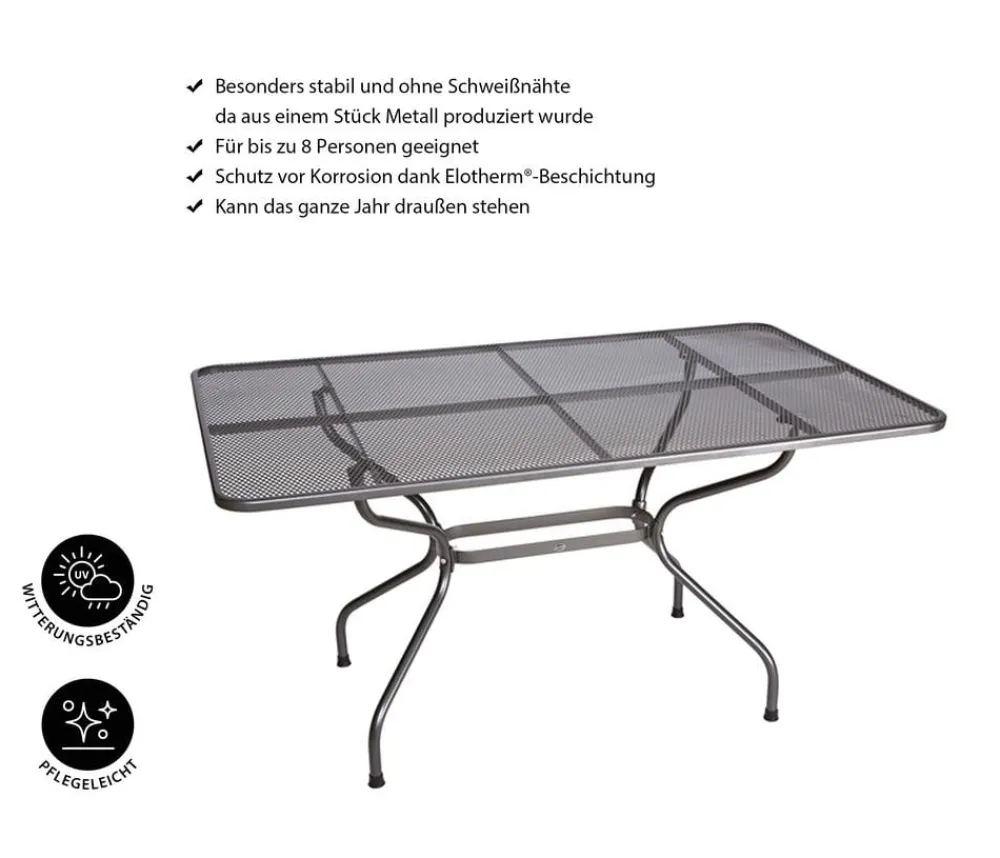 Royal Garden Streckmetall-Gartentisch, ca. B145/H74/T90 cm Grau Clearance