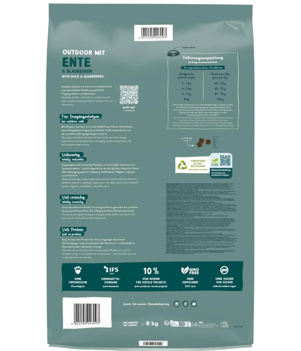 Sanabelle® Trockenfutter Katze > Life Trockenfutter für Katzen Outdoor Adult, Ente & Blaubeere